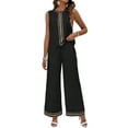 thumbnail image 1 of Womens 2 Piece Outfits Linen Sets Sleeveless Button Vest Wide Leg Pants Matching Lounge Set Black XL, 1 of 7