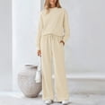 thumbnail image 1 of Womens 2 Piece Outfits Long Sleeve Crewneck Lounge Sets Wide Leg Pants Woman Tracksuits Loose Fit Fall Clothes Beige M, 1 of 5
