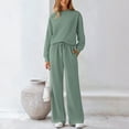 thumbnail image 1 of Womens 2 Piece Outfits Long Sleeve Crewneck Lounge Sets Wide Leg Pants Woman Tracksuits Loose Fit Fall Clothes Green S, 1 of 5