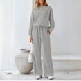 thumbnail image 1 of Womens 2 Piece Outfits Long Sleeve Crewneck Lounge Sets Wide Leg Pants Woman Tracksuits Loose Fit Fall Clothes Light Gray XL, 1 of 5