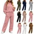 thumbnail image 1 of Womens 2 Piece Outfits Long Sleeve Plus Size Casual Hoodies High Waist Wide Leg Sweatpants Winter Active Travel Airport Tracksuits Set with Pockets, 1 of 9