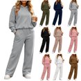 thumbnail image 1 of Womens 2 Piece Outfits Long Sleeve Plus Size Casual Hoodies High Waist Wide Leg Sweatpants Winter Active Travel Airport Tracksuits Set with Pockets, 1 of 9
