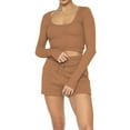 thumbnail image 1 of Womens 2 Piece Outfits Long Sleeve U Neck Crop Top and Shorts Matching Lounge Set Loungewear Sweatsuit Pajama Set, 1 of 7