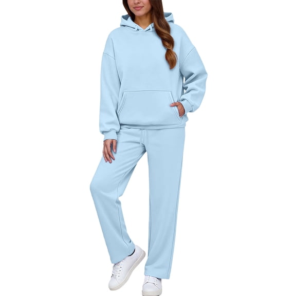 Womens 2 Piece Outfits Lounge Hoodie Oversized Sweatshirt Jogger Sweatpants Y2K Tracksuit Sweatsuit Set Fall Clothes Blue L
