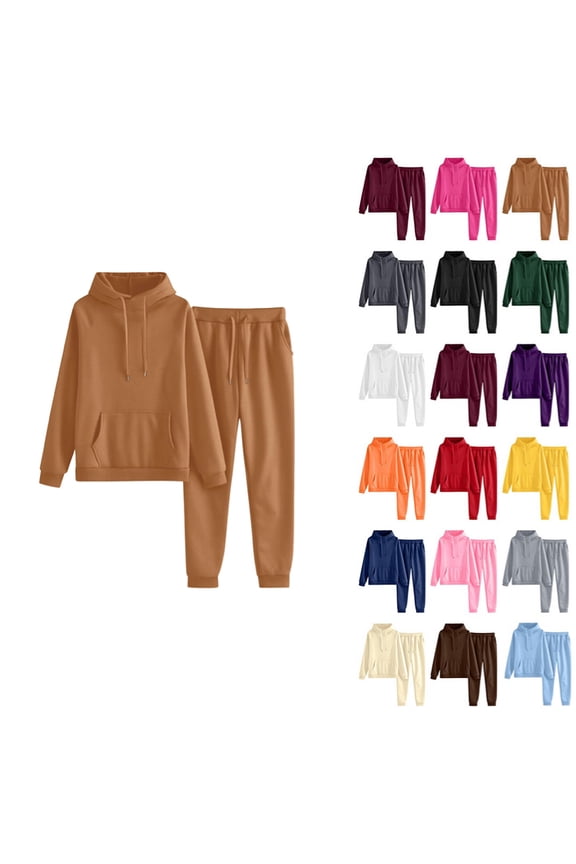 Womens 2 Piece Outfits Lounge Hoodie Oversized Sweatshirt Jogger Sweatpants Y2K Tracksuit Sweatsuit Set Fall Clothes Camel L