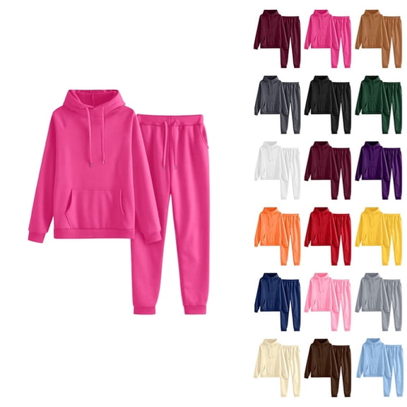 Womens 2 Piece Outfits Lounge Hoodie Oversized Sweatshirt Jogger Sweatpants Y2K Tracksuit Sweatsuit Set Fall Clothes Hot Pink S