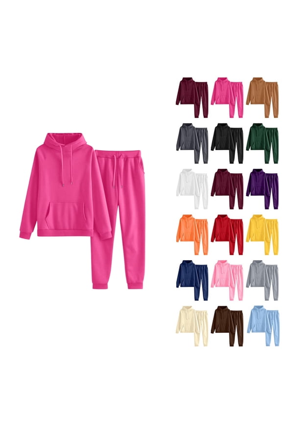 Womens 2 Piece Outfits Lounge Hoodie Oversized Sweatshirt Jogger Sweatpants Y2K Tracksuit Sweatsuit Set Fall Clothes Hot Pink S