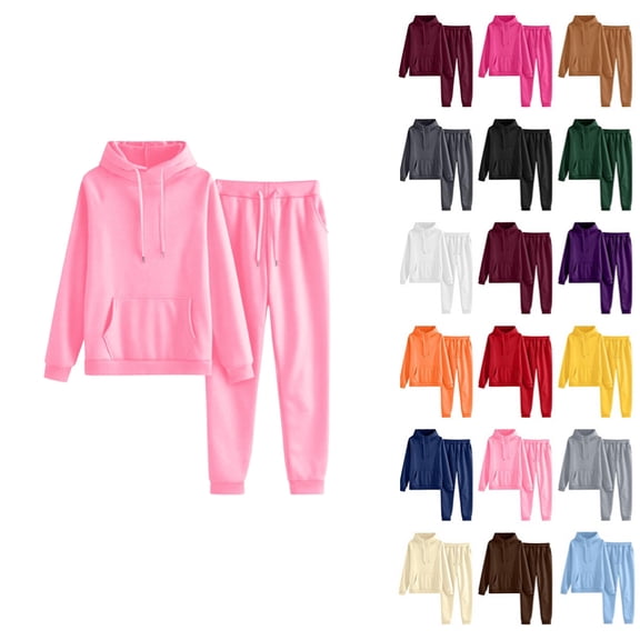 Womens 2 Piece Outfits Lounge Hoodie Oversized Sweatshirt Jogger Sweatpants Y2K Tracksuit Sweatsuit Set Fall Clothes Pink L