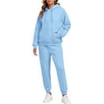 thumbnail image 1 of Womens 2 Piece Outfits Lounge Hoodie Oversized Sweatshirt Jogger Sweatpants Y2K Tracksuit Sweatsuit Set Fall Clothes Light Blue 3XL, 1 of 6