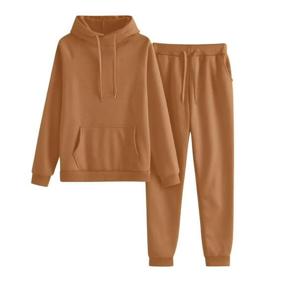 Womens 2 Piece Outfits Lounge Hoodie Sweatsuit Sets Baggy Sweatshirt Fall Comfy Sweatpants with Pockets Camel S