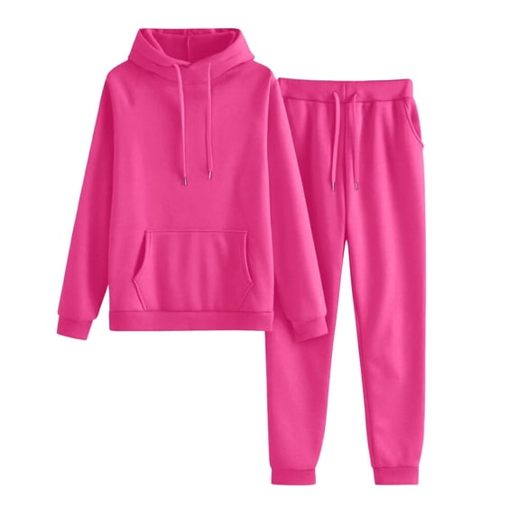 Womens 2 Piece Outfits Lounge Hoodie Sweatsuit Sets Baggy Sweatshirt Fall Comfy Sweatpants with Pockets Hot Pink M