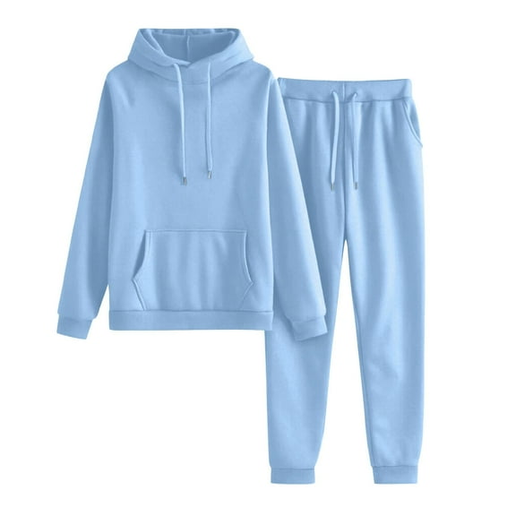 Womens 2 Piece Outfits Lounge Hoodie Sweatsuit Sets Baggy Sweatshirt Fall Comfy Sweatpants with Pockets Light Blue M