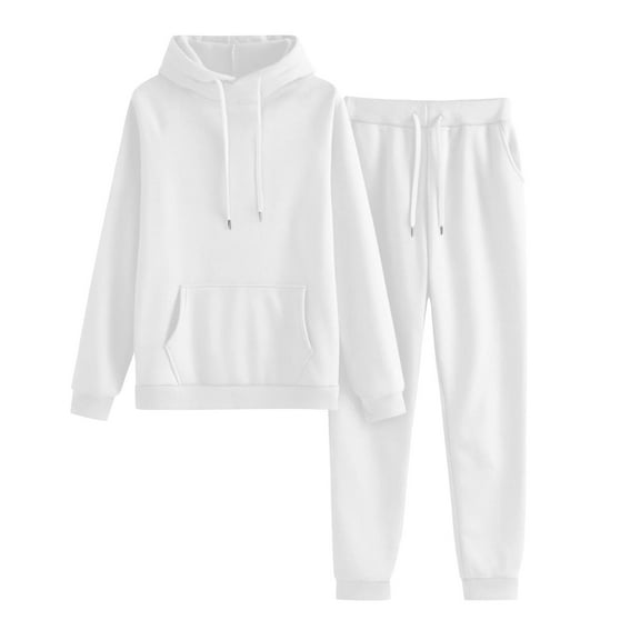 Womens 2 Piece Outfits Lounge Hoodie Sweatsuit Sets Baggy Sweatshirt Fall Comfy Sweatpants with Pockets White S