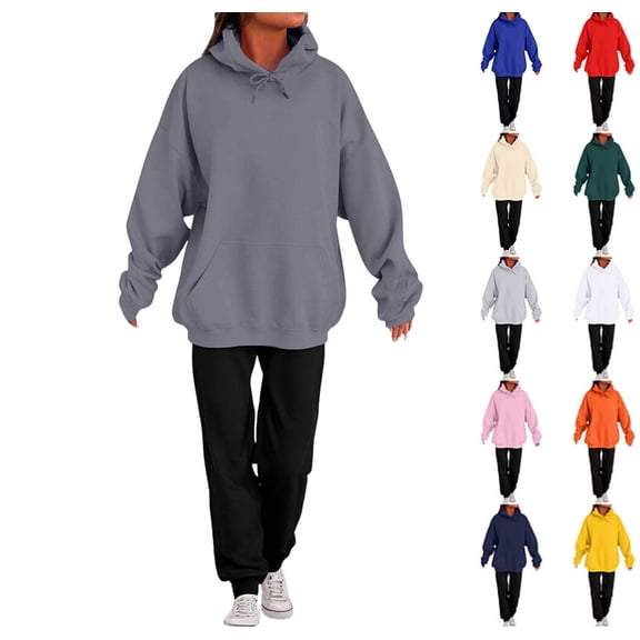 Womens 2 Piece Outfits Lounge Hoodie Sweatsuit Sets Oversized Sweatshirt Baggy Fall Comfy Sweatpants with Pockets,Gray XXL