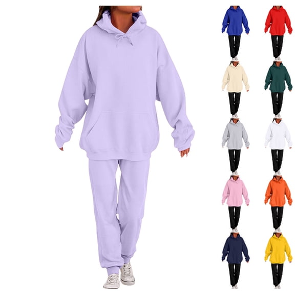 Womens 2 Piece Outfits Lounge Hoodie Sweatsuit Sets Oversized Sweatshirt Baggy Fall Comfy Sweatpants with Pockets,Light Purple L