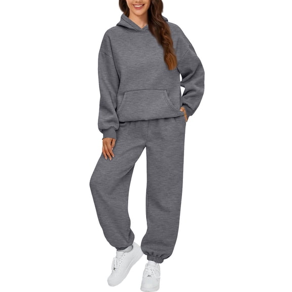 Womens 2 Piece Outfits Lounge Hoodie Sweatsuit Sets Oversized Sweatshirt Baggy Fall Fashion Hoodies & Sweatpants Dark Gray XL