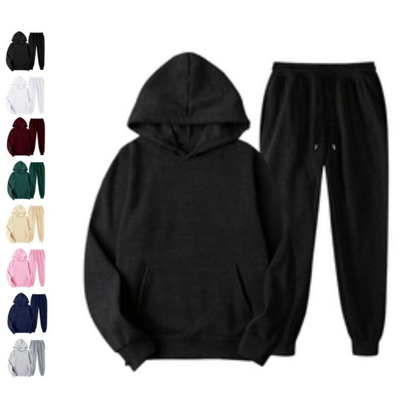 Womens 2 Piece Outfits Lounge Hoodie Sweatsuit Sets Plus Size Fall Fashion Clothes Airport Travel Pants Tracksuits Black M
