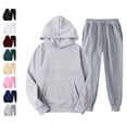 thumbnail image 1 of Womens 2 Piece Outfits Lounge Hoodie Sweatsuit Sets Plus Size Fall Fashion Clothes Airport Travel Pants Tracksuits Light Gray XL, 1 of 3