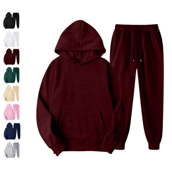 Womens 2 Piece Outfits Lounge Hoodie Sweatsuit Sets Plus Size Fall Fashion Clothes Airport Travel Pants Tracksuits Wine S