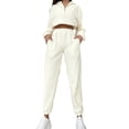 thumbnail image 1 of Womens 2 Piece Outfits Lounge Sets -Fleece Half Zip Pullover and Baggy Sweatpants with Pockets White L, 1 of 7