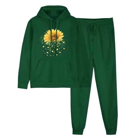 Womens 2 Piece Outfits Matching Sets Sweatsuit Hoodie Heart Print Sweatshirts with Sweatpants Tracksuits Fall Clothes (S, Green 01)