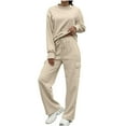 thumbnail image 1 of Womens 2 Piece Outfits Mock Neck Long Sleeve Sweatshirt Sweatshirt Fall Fashion Tracksuit Set Beige 2XL, 1 of 7