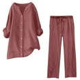thumbnail image 1 of Womens 2 Piece Outfits Plus Size Cotton Linen Set, Long Sleeve Button Shirt Matching Elastic Waist Pants Suit, Womens Spring Outfits Sweat Suits for Womens 2 Piece Joggers XL, 1 of 3