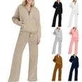 thumbnail image 1 of Womens 2 Piece Outfits, Pullover Loose Stand Collar Fall Winter Oversize Sport Gym Vacation Travel Casual Comfortable Lounge Sweatshirt with Wide Leg Pants Sweatsuit Sets with Thumb Hole, 1 of 9