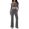 thumbnail image 1 of Womens 2 Piece Outfits Ribbed Knit Lounge Sets Off-Shoulder Sweatsuit Sets Flares Jogger Tracksuit Gray XL, 1 of 8