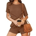 Womens 2 Piece Outfits Ribbed Knit Matching Short Sleeve TShirt and