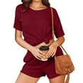 Womens 2 Piece Outfits Ribbed Knit Matching Short Sleeve TShirt and