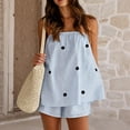 thumbnail image 1 of Womens 2 Piece Outfits Short Sets Strapless Summer Polka Dot Shorts Casual Loose Fit Tank Top Vacation Shorts Matching Sets Blue S, 1 of 5