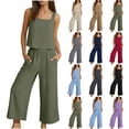 thumbnail image 1 of Womens 2 Piece Outfits Sleeveless Square Neck Tank Top and Wide Leg Pants Set Casual Loose Fit Summer Lounge Matching Set with Pockets, 1 of 9