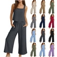 thumbnail image 1 of Womens 2 Piece Outfits Sleeveless Square Neck Tank Top and Wide Leg Pants Set Casual Loose Fit Summer Lounge Matching Set with Pockets, 1 of 9
