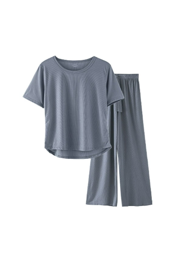 Womens 2 Piece Outfits Summer Casual Loose Short Sleeve Pullover Tops & Wide Leg Pants Sets Tracksuit New