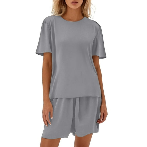 Womens 2 Piece Outfits Sweater Set Lounge Sets Short Sleeve Oversized Tops and Elastic Waist Shorts Pajama 2025 2026 Fall Fashion Clothes (Light Blue,L)