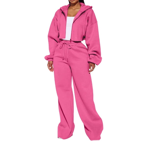 Womens 2 Piece Outfits Sweatsuit Crop Hooded Pullover Sweatshirt Top Jogger Sweatpants Tracksuits Set