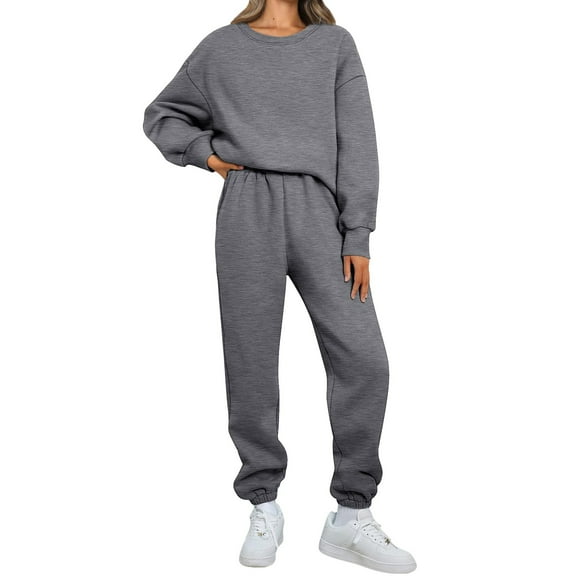Womens 2 Piece Outfits Sweatsuit Oversized Crewneck Solid Sweatshirts and Sweatpants Sets 2025 Fall Winter Casual Loose Tracksuits