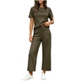 thumbnail image 1 of Womens 2 Piece Outfits Sweatsuit Short Sleeve Tops and Drawstring Waist Cropped Wide Leg Pants Lounge Workout Sets, 1 of 5