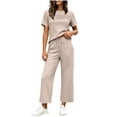 thumbnail image 1 of Womens 2 Piece Outfits Sweatsuit Short Sleeve Tops and Drawstring Waist Cropped Wide Leg Pants Lounge Workout Sets, 1 of 5