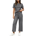 thumbnail image 1 of Womens 2 Piece Outfits Sweatsuit Short Sleeve Tops and Drawstring Waist Cropped Wide Leg Pants Lounge Workout Sets, 1 of 5