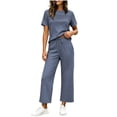 thumbnail image 1 of Womens 2 Piece Outfits Sweatsuit Short Sleeve Tops and Drawstring Waist Cropped Wide Leg Pants Lounge Workout Sets, 1 of 5
