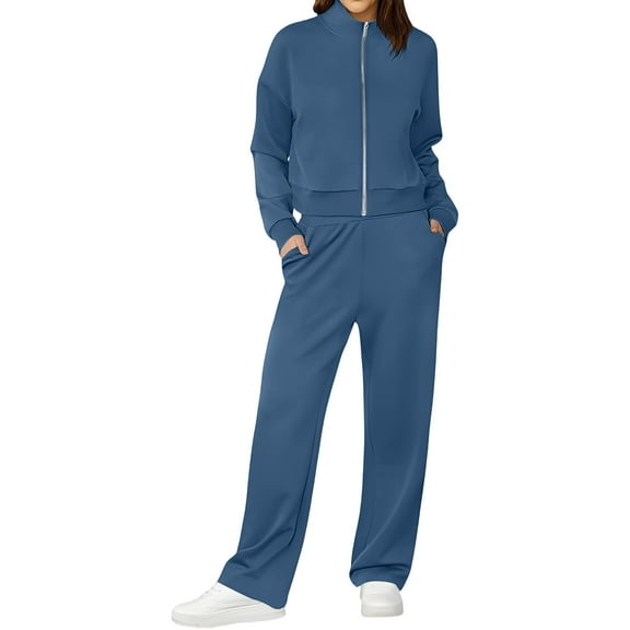 Womens 2 Piece Outfits Sweatsuits Fall Full Zipper Sweatshirts Workout Pants Matching Sweat Sets Winter Tracksuits, M