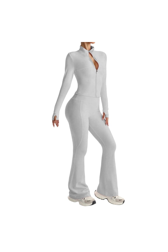 Womens 2 Piece Outfits Tracksuit Set Long Sleeve Zip Up Crop Jacket Leggings Pants Workout Sets with Pockets