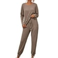 thumbnail image 1 of Womens 2 Piece Outfits Usmixi Homewear Sets for Women Plus Size Casual Solid Knitted Long Sleeve Tops and Drawstring Jogger Pant Lounge Matching Sets Pajamas Set, 1 of 7