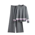 thumbnail image 1 of Womens 2 Piece Outfits Usmixi Knitted Lounge Sets for Women Long Sleeve Sweater Top and High Waist Wide Leg Pant Two Piece Set Casual Color Block Homewear Sets, 1 of 7