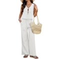 thumbnail image 1 of Womens 2 Piece Outfits V Neck Tie Waist Vest and Wide Leg Casual Pants Sets White XL, 1 of 7
