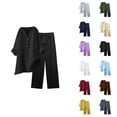 thumbnail image 1 of Womens 2 Piece Outfits Wide Leg Blouse Pockets Elastic Pants Sets Casual V Neck Shirt Trousers Fashion Streetwear Cropped Pants For Women, 1 of 7