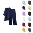 thumbnail image 1 of Womens 2 Piece Outfits Wide Leg Blouse Pockets Elastic Pants Sets Casual V Neck Shirt Trousers Fashion Streetwear Linen Capri Pants Women Summer, 1 of 7