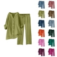 thumbnail image 1 of Womens 2 Piece Outfits Wide Leg Blouse Pockets Elastic Pants Sets Casual V Neck Shirt Trousers Fashion Streetwear Women Capri Pants, 1 of 4